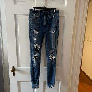 Cut, medium wash, high-rise jeans from American Eagle
